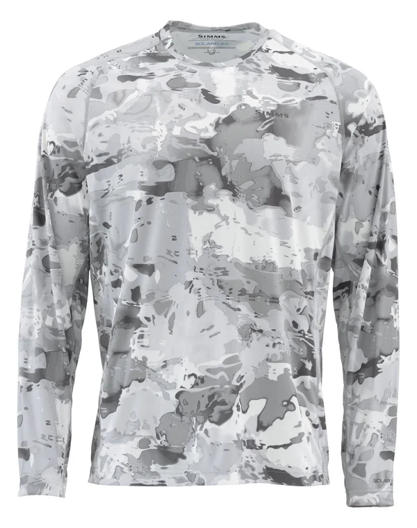 Simms Cloud Camo Grey Solarflex Crewneck Shirt - Print