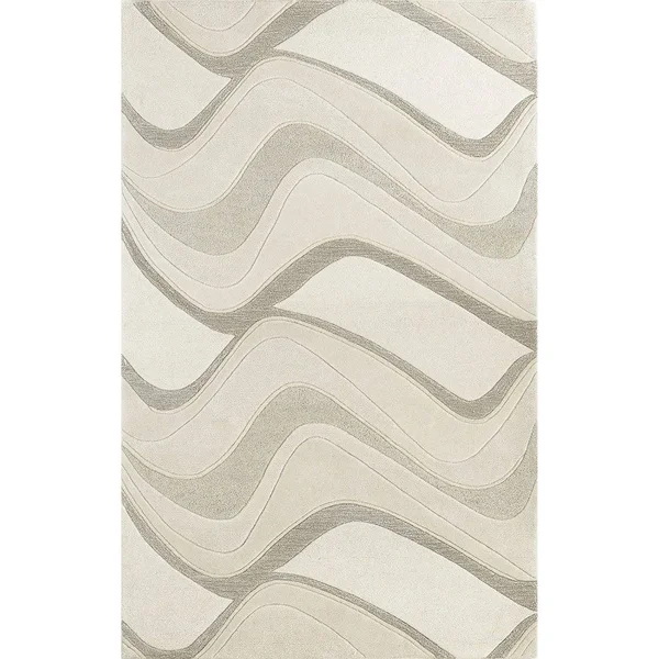 Kas Eternity Waves Hand-Tufted Wool Rug Ivory 2&3x22 x 3&9x22 Latex Free Wool Abstract, Stripe