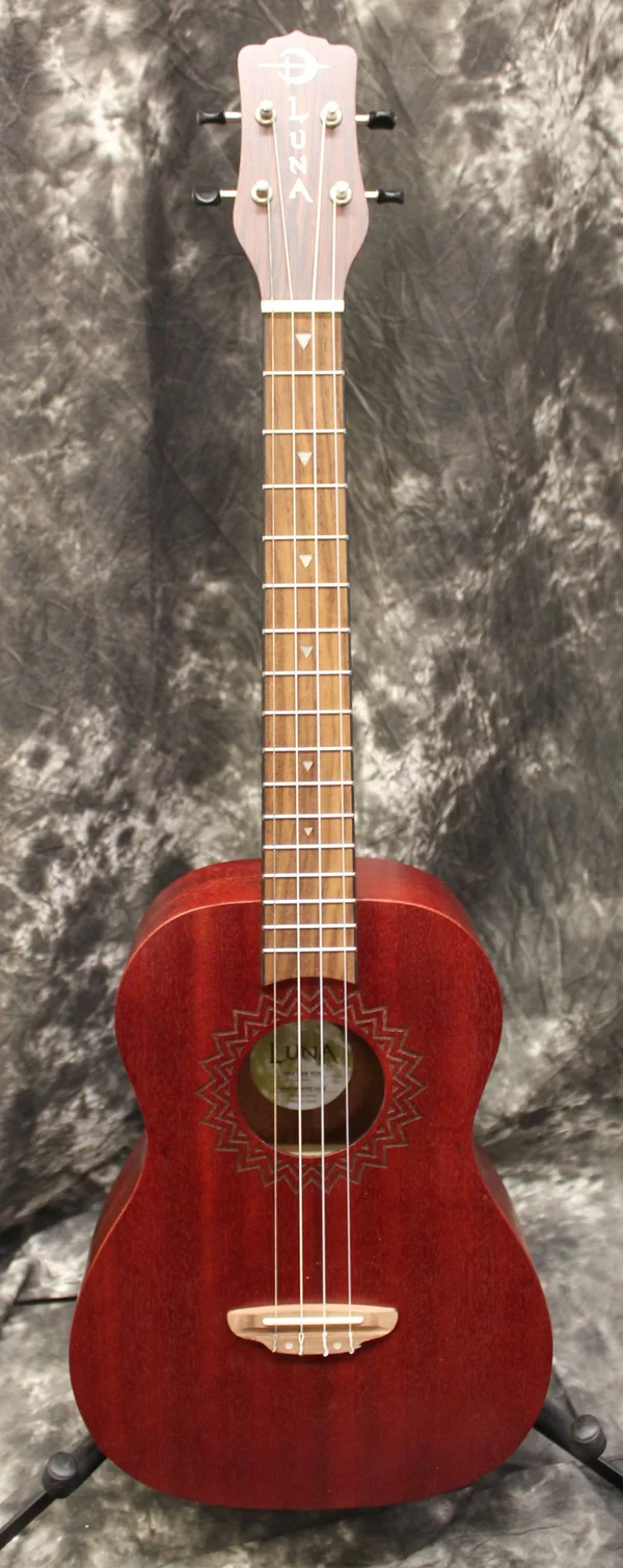 Luna Uke Vintage Mahogany Ukulele - Baritone - Red Satin
