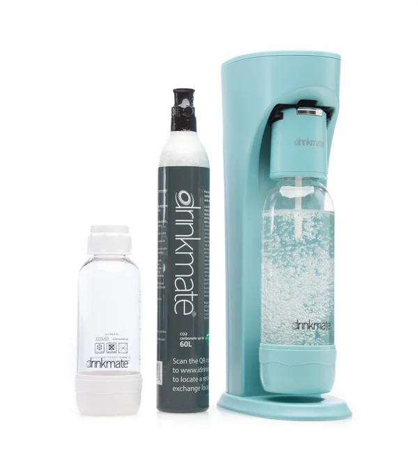 Drinkmate Sparkling Water and Soda Maker, Carbonates Any Drink, Special Bundle Arctic Blue