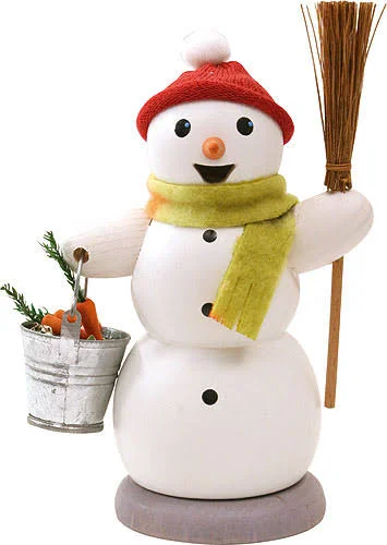 Smoker - Snowman with Bucket and Sweep (13cm/5.1 inch) by Drechslerei Kuhnert - Authentic German Smokers - German Erzgebirge Cra