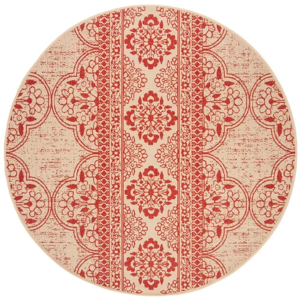 Safavieh Beach House Red/Cream 4 ft. x 4 ft. Damask Floral Indoor/Outdoor Round Area Rug
