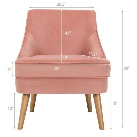 Velvet Upholstered Accent Chair with Rubber Wood Legs-Pink, Costway
