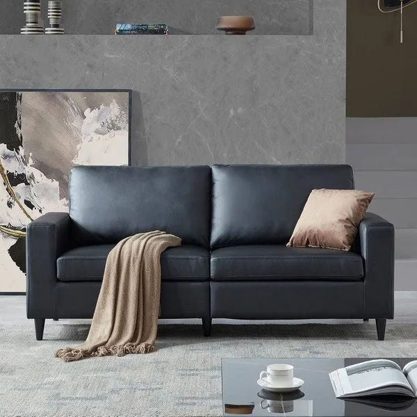 3-Seater PU Leather Couchu0026Sofa with Wood Frame and Durable Legs - Black