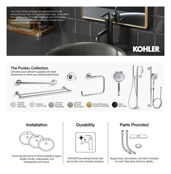 Kohler 22172-BL Purist Stillness Wall-Mount Supply Elbow with Check Valve - Matte Black