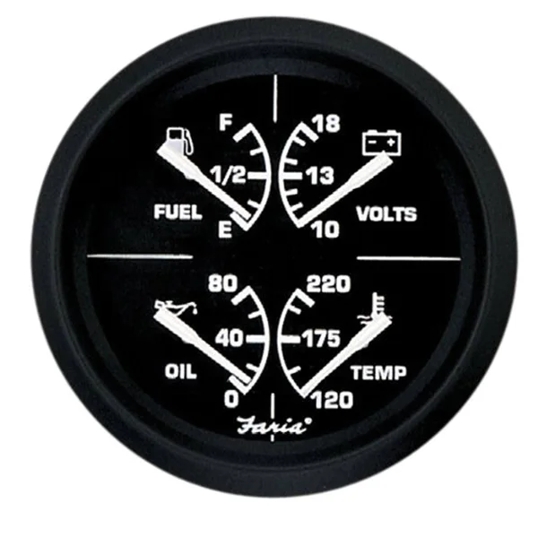 Faria 32851 4x22 4-in-1 Multifunction Gauge - Voltmeter (10-16) Fuel Level - Oil