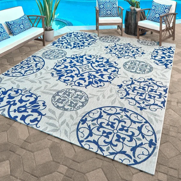 Gertmenian Paseo Emilia Indoor Outdoor Rug, Beig/Green, 8x10 ft