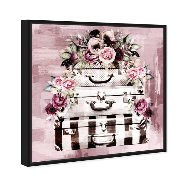Oliver Gal 'Flowers in My Suitcase Fall' Floral and Botanical Wall Art Framed Canvas Print Florals - Pink, White - 12 x 12 - Gol
