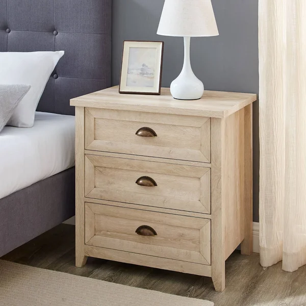Walker Edison Odette 25 3 Drawer Nightstand White Oak Finish
