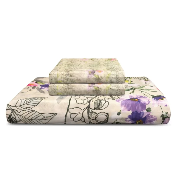 Trident Cotton 3 Piece Sateen Weave Digital Print Sheet Set (King - Viviana)