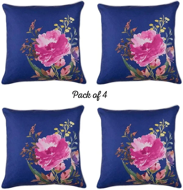Unknown1 Blue Watercolor Flowers Throw Pillow Cover 18''x18 (4 Pcs Set) Cream Animal Nautical Coastal Polyester Set 3 More Remov