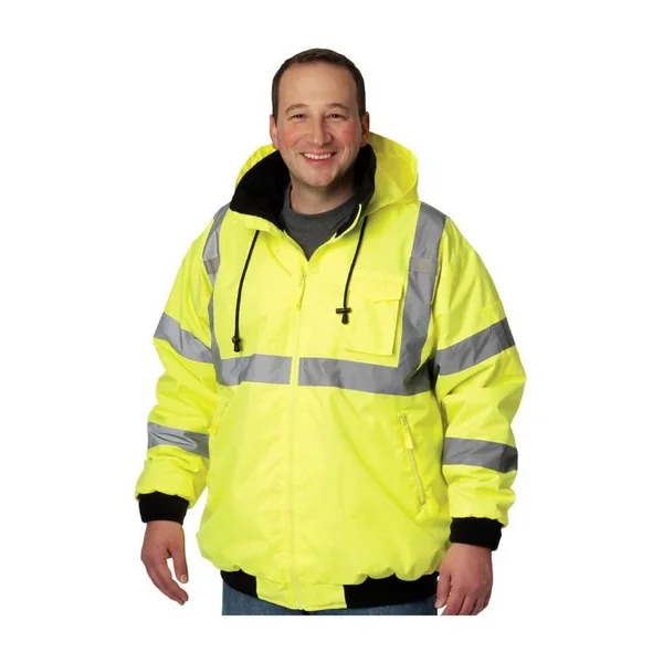 PIP 333-1762-LY ANSI Class 3 Bomber Jacket with Zip-Out Fleece Liner, Hi Vis Yellow-Large