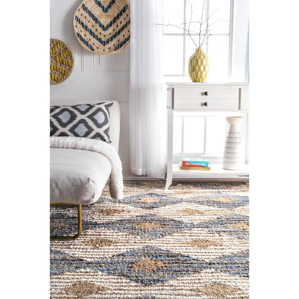 nuLOOM Ivory Handmade Braided Natural Fiber Jute Diamonds Area Rug - 2& 6x22 x 6& Runner - Off-White