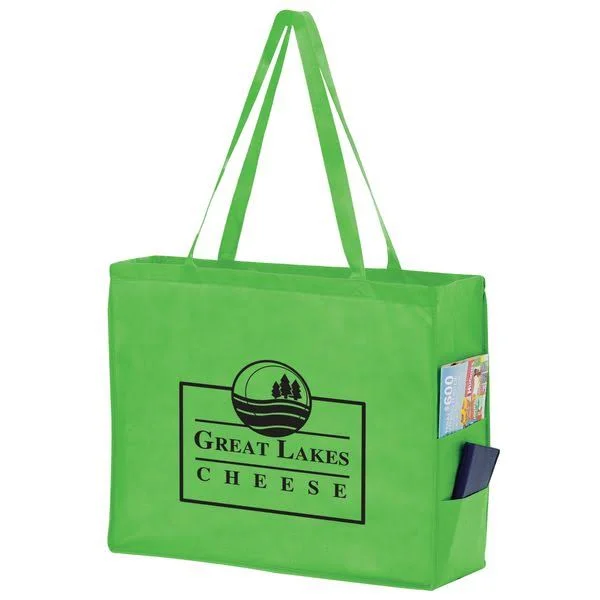 100 Pcs Side Pocket Tote Bag - Screen Print, 20" x 16"