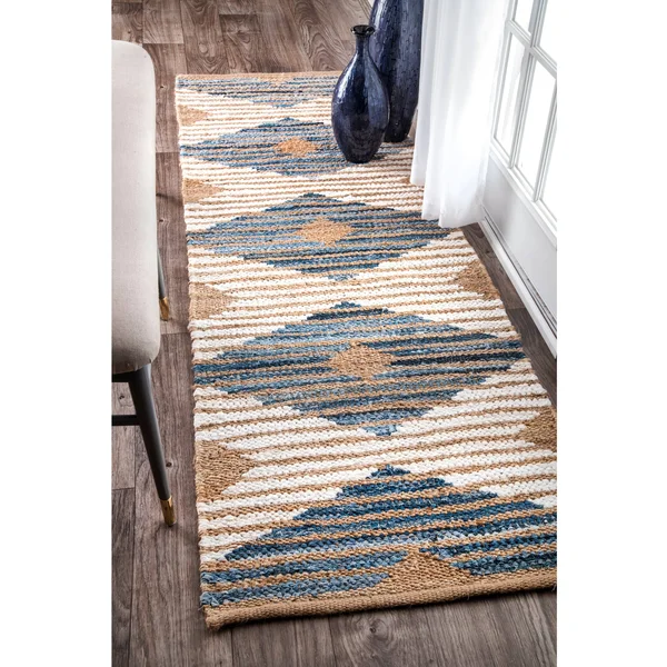 nuLOOM Ivory Handmade Braided Natural Fiber Jute Diamonds Area Rug - 2& 6x22 x 6& Runner - Off-White