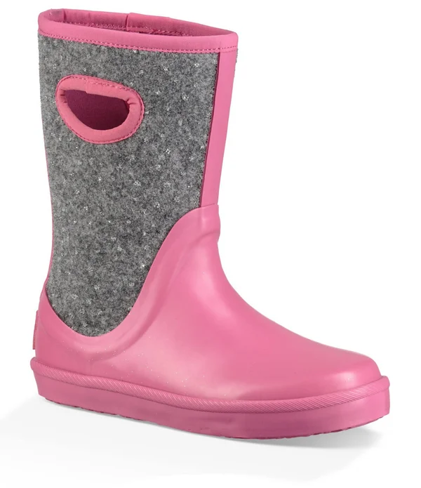 Ugg Australia Girls Kex Sparkle Sherpa Accented/pink Or Blk Rain Boots