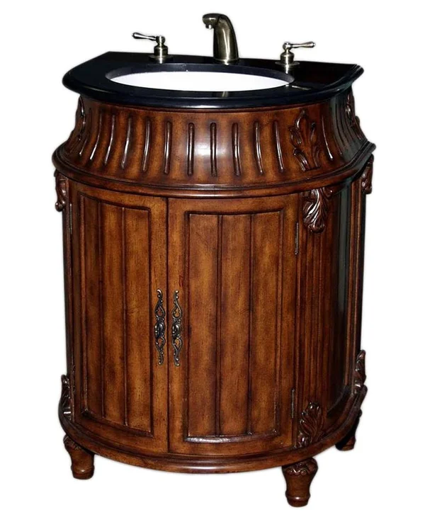 Barrel Shaped Vanity with Porcelain Basin and Marble Top