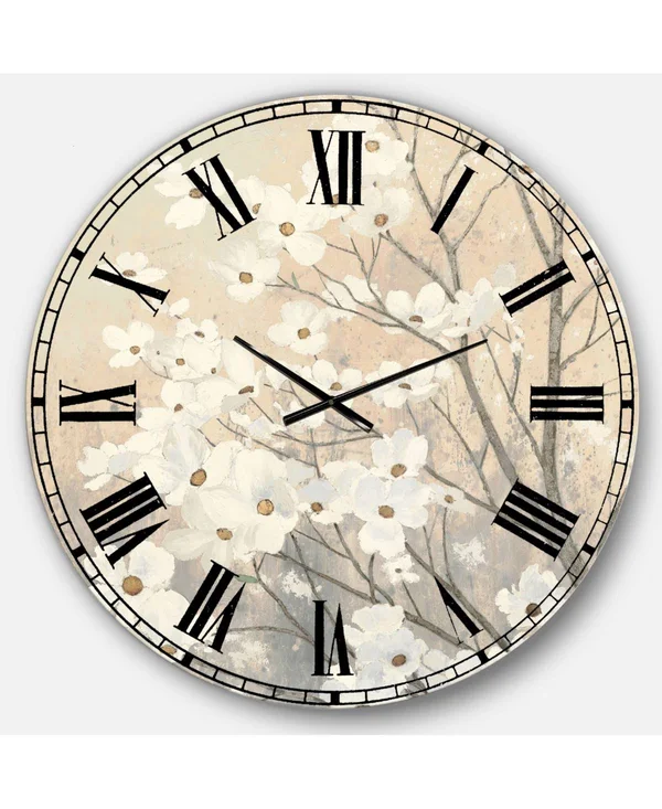 Designart 'Brown Onn Grey Blossoms' Traditional Wall Clock, Size: 38 inch x 38 inch
