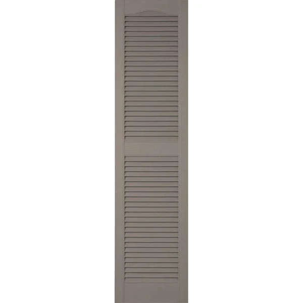 14 1/2x22W x 75x22H Lifetime Vinyl - Custom Cathedral Top Center Mullion, Open Louver Shutters, w/Shutter-Loks (Per Pair), Clay