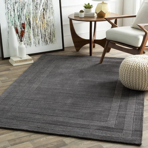 Modern BHS-0061938 Tufted Wool Charcoal Border Accent Rug, 8' x 11'