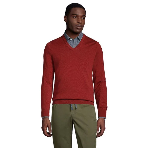 Lands& End Men's Classic Fit Fine Gauge Supima Cotton V-Neck Sweater