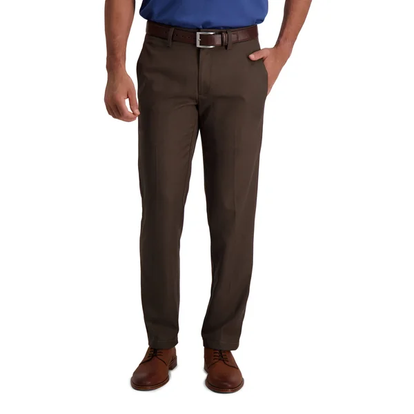 Men's Haggar Cool 18 Pro Straight-Fit Wrinkle-Free Flat-Front Super Flex Waist Pants, Size: 32X34, Brown