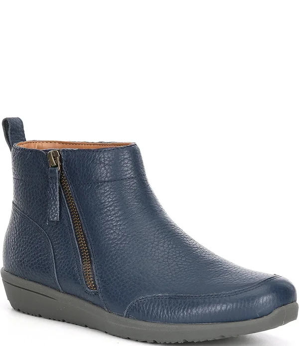 Vionic Lois Womens Leather Round Toe Ankle Boots, Navy