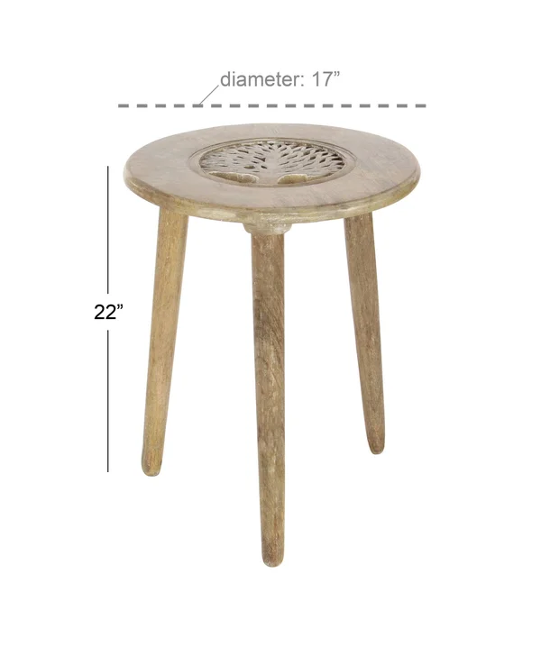 Cole & Grey Wood Tripod Round End Table - Brown