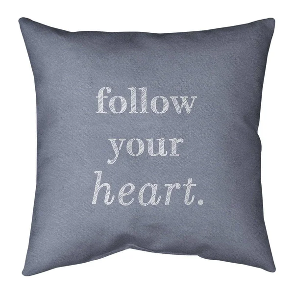 Quotes Handwritten Follow Your Heart Quote Pillow-Faux Linen - 16 x 16 - Square - Zipper Closure - Medium - Removable Cover - Ac