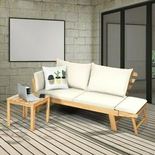 Adjustable Patio Convertible Sofa with Thick Cushion-White