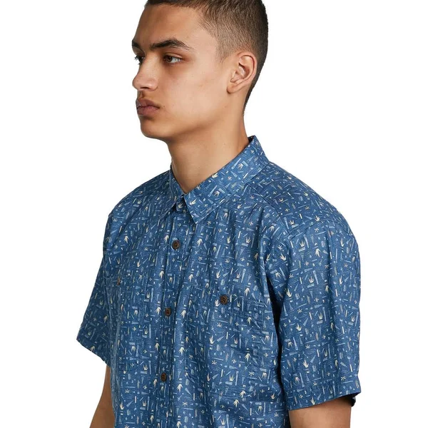 Patagonia Back Step Shirt - Swamp Stamp Multi - Pigeon Blue - S - Men