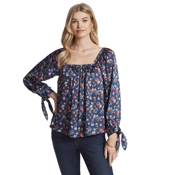 Jessica Simpson Sea Wild Trey Square Neck Tie Sleeve Woven Top