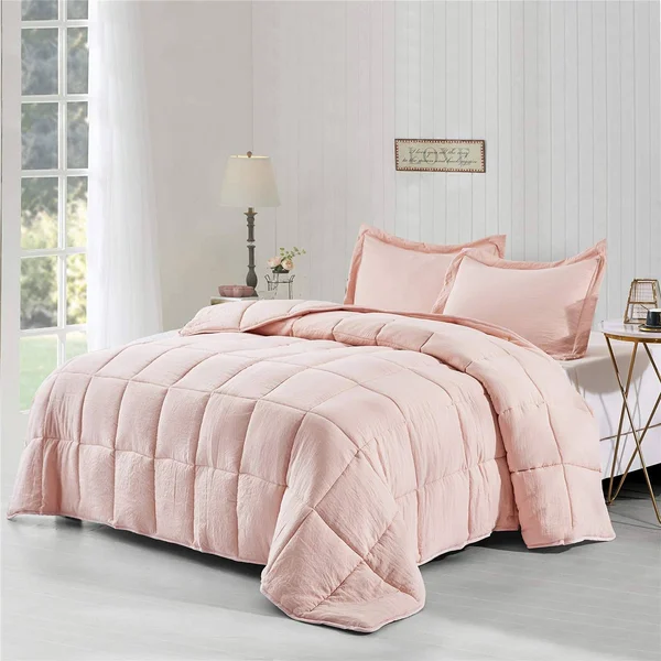 Hig Pre Washed Down Alternative Comforter Set King - Reversible Shabby Chic Quilt Design - Box Stitched with 4 Corner Tabs - Lig