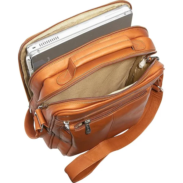 Piel Leather Laptop Shoulder Bag (saddle)