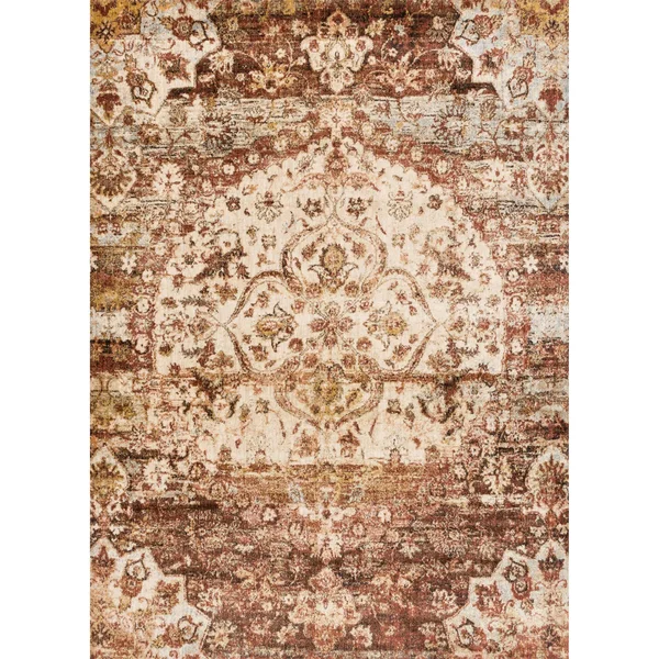 Alexander Home Contessa Distressed Transitional Medallion Rug - Rust/Ivory 5&3x22 x 7&8x22