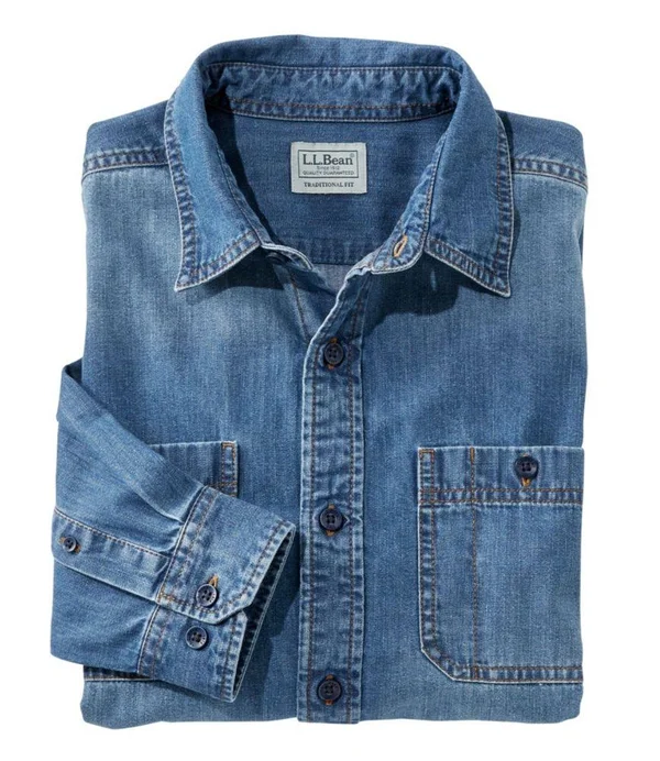 Men's Lakewashed Denim Shirt - Traditional Fit Long-Sleeve Blue Small, L.L.Bean