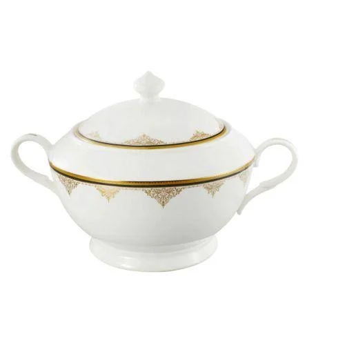 La Luna Collection Bone China Souptureen with Lid - Angela Pattern by Lorren Home Trends, White, 12" x 10" x 9"
