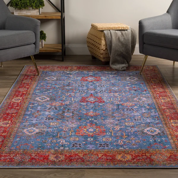 Addison Rugs Kensington 5& x 7&7x22 Fabric Non-Skid Area Rug in Paprika Blue