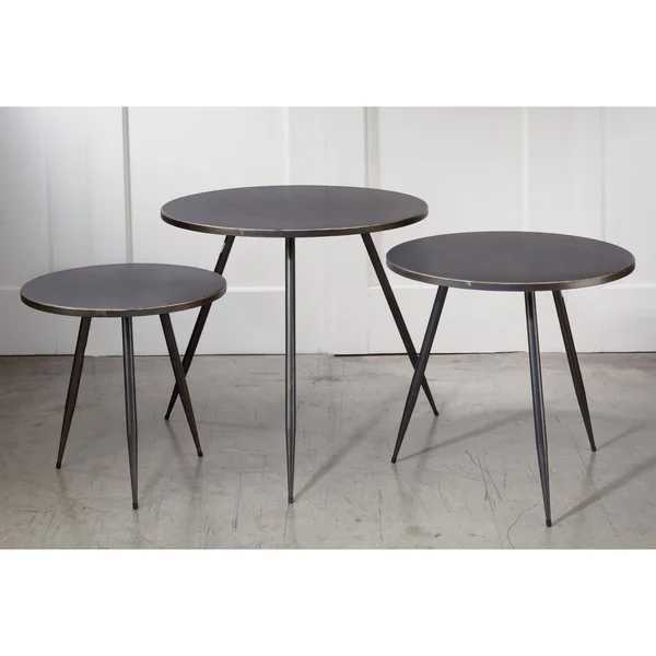 Tripar Set of 3 Black and Gold Round Solid Side Table 27.5x22
