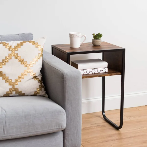 Iris USA - Inc. Brown A-Shape Wood and Metal Side Table