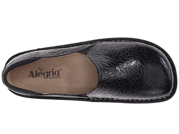 Alegria Debra Professional (Black Emboss Rose Leather) Women's Slip on Shoes