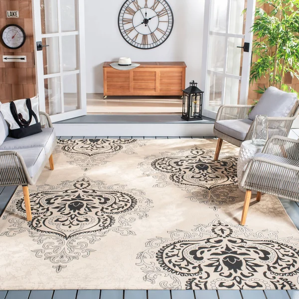 Safavieh Courtyard Area Rug CY7926 Creme, Black, 8& x 11&