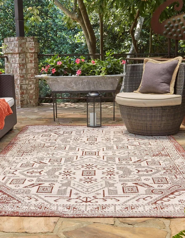 Outdoor Aztec Rust Red 3x5 Accent Rug Indoor Outdoor Rug