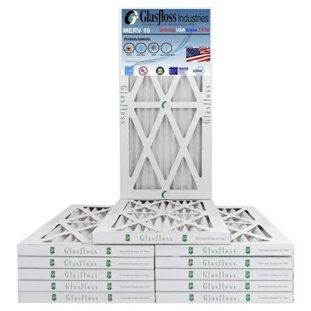 Glasfloss 12x15x1 - MERV 10 -Qty:12 - Furnace Air Filter - Made in USA (Actual Size: 11.5 x 14.5x7/8 inch)