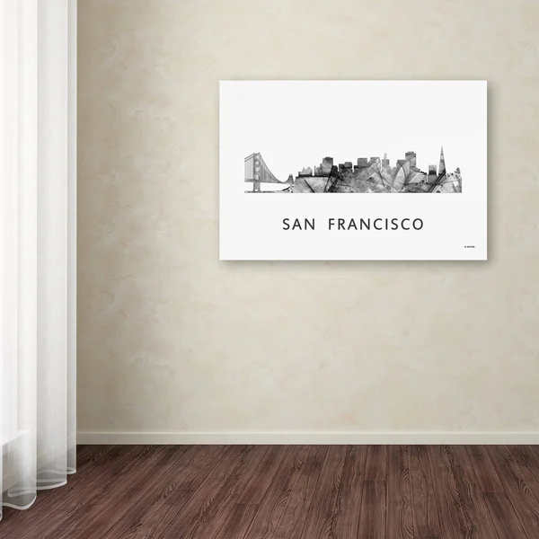 Trademark Fine Art San Francisco CA Skyline WB-BW by Marlene Watson Graphic Art on Wrapped Canvas - Size: 30x22 H x 47x22 W x 2x