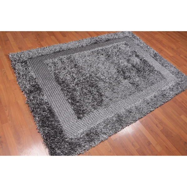 Hand Made Shag Silver Grey - Shag Polyster Modern & Contemporary Oriental Area Rug (5x7) - 5& x 7&6x22