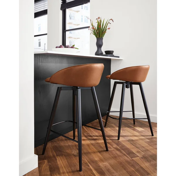 Room & Board, Modern Sylvan Swivel Counter Stool in Synthetic Leather in Graphite - Performance Fabric