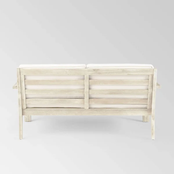 Santa Ana Outdoor 4 Seater Acacia Wood Chat Set with Cushions by Christopher Knight Home - Wire Brushed Light Gray Wash+Cream