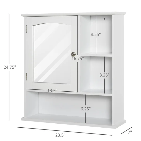 Kleankin Bathroom Cabinet Wall Mount Storage Organizer with Mirror Adjustable Shelf Wood Medicine Cabinet White