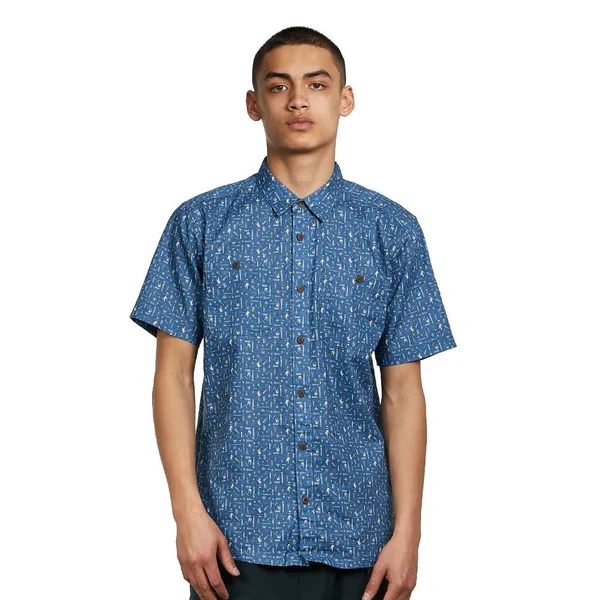 Patagonia Back Step Shirt - Swamp Stamp Multi - Pigeon Blue - S - Men